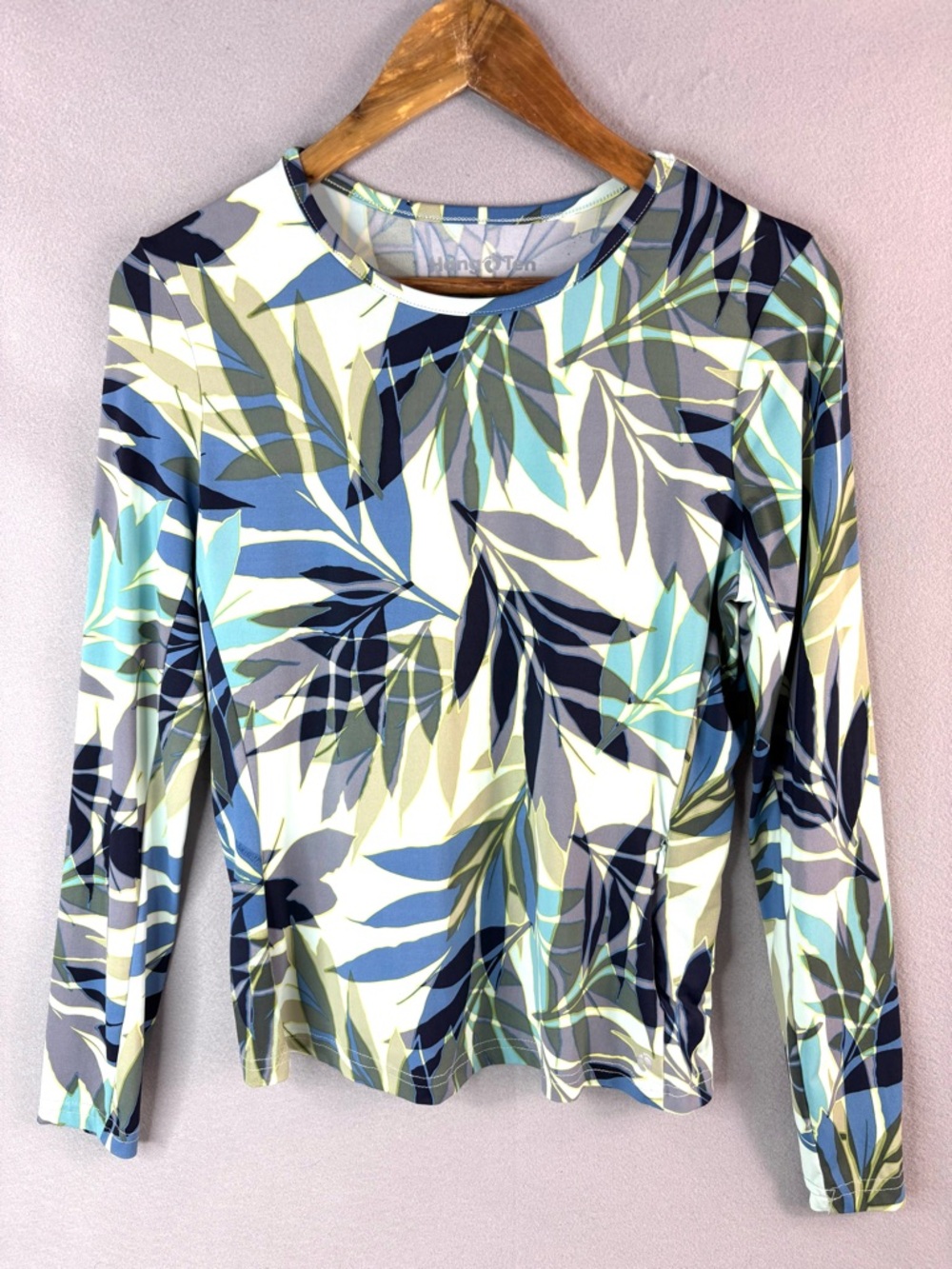 Hang Ten S Rashguard UV Protection Long Sleeve Top Tropical Leaf-Print